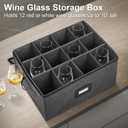 Wine Glass Storage Box 2 Pack, Hard Top Stemware Storage Cases Containers , Stackable Crystal Glass Storage Containers for 24 Glassware Drinkware, with Handles for Moving/Home, 17"x13"x10" Black