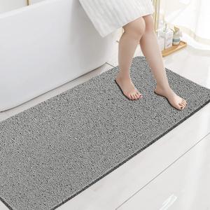 Extra Long Shower Mats Non Slip, 17.159 Inch, Bath Mat for Shower, Loofah Mats for Shower and Bathroom, Quick Drying, Grey