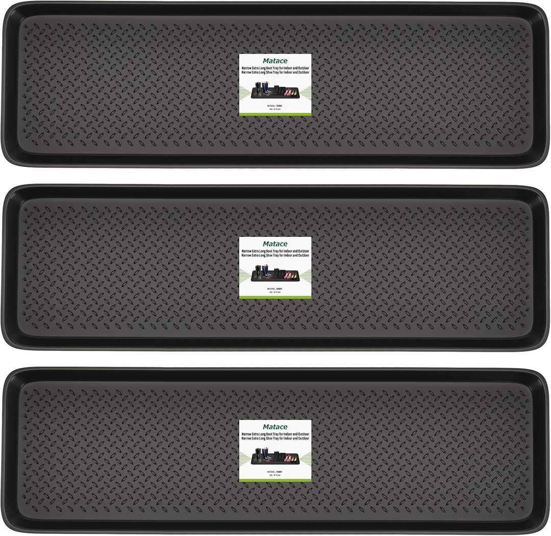 Matace 3 Pack Rubber Extra Large Shoe Tray for Entryway,Long Boot Tray,Slim Boot Mat for Indoor and Outdoor Use,16x55 in, Rectangular (Pack of 3)