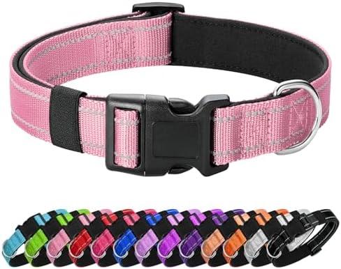 PenSeepet Reflective Dog Collar Padded with Soft Neoprene Breathable Quick Release Basic Dog Collars for Large Dogs Pink Girl