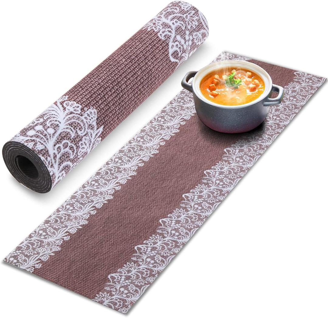 Trivet Table Runner Hot Plates Mat 12 X 40 Inch Heat Resistant Table Protector Waterproof Decorative Farmhouse Kitchen Trivets Counter Heat Proof Placemats for Hot Dishes (Jute and Lace)