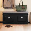 SoBuy Black Storage Shoe Bench with 2 Flip Drawers, Hidden Shoe Bench, Free Standing Shoe Rack, Shoe Cabinet, Hallway Storage Bench with Seat Cushion FSR64-SCH