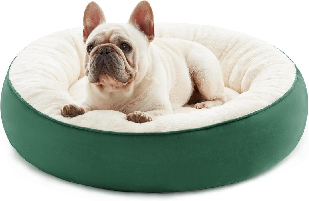 Love's cabin Round Donut Cat and Dog Cushion Bed, 25in Pet Bed for Small or Medium Dogs, Anti-Slip & Water-Resistant Bottom, Soft Durable Fabric Pet Beds, Washable Calming Cat & Dog Bed Green (25.0"L x 25.0"W x 8.0"Th)