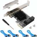 SATA Card PCIE 3.0, 4 Port with 4 Cables, Controller Expansion Card with Low Profile Bracket, Non-Raid, Boot as System Disk, Support 4 SATA 3.0 Devices