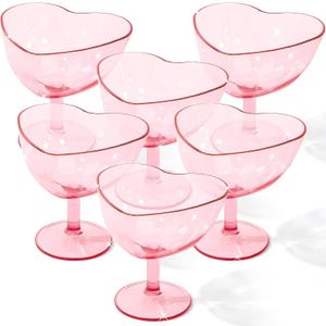 Teenyyou 6 Pcs Valentines Day Heart Shaped Martini Glasses 10 oz Pink Acrylic Martini Glasses for Wedding Galentines Bachelorette Birthday Decor Party Supply Pink Heart Shaped Cups