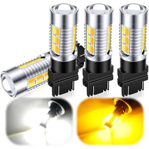 iFunyLED 3157 Switchback Led Turn Signal Bulbs Super Bright 3057 3357 3457 4157 LED Replacement light Kit Set for Car Daytime Running Turn Signal Blinker Lights, pack of 4, Xenon White/Amber Yellow