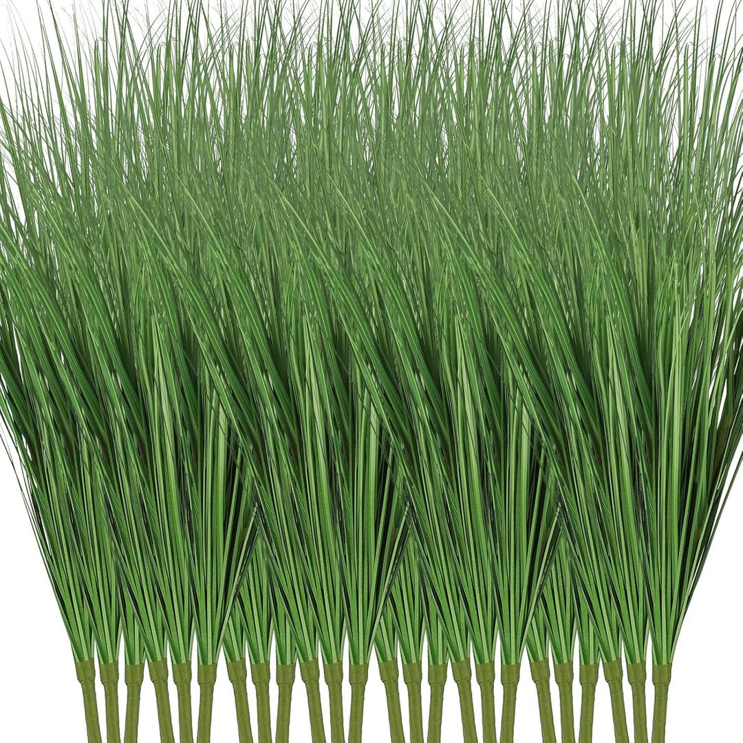 Tigeen 12 Pcs 33 Inch Artificial Grass Plants, Faux Shrubs Wheat Grass, Tall Fake Plants for Outdoor Decor, Artificial Greenery Stems Weed for Room Indoor Home Vase Decor (Green)