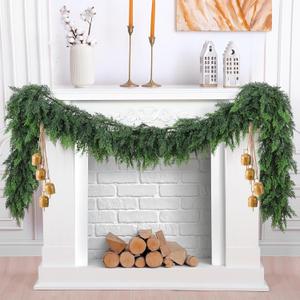 Hananona 6 FT Artificial Cedar Garlands, Real Touch Winter Cedar Cypress Garland, Green Artificial Greenery Pine Garland for Table, Mantle, Wall, Indoor, Outdoor Christmas Decorations (1, 6 FT)