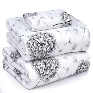 RUVANTI 100% Cotton Twin Sheets Set, 3 Pieces, Soft & Breathable Percale Weave Bedding, Deep Pocket 16", Hotel Standard, Crisp Cool Feel, Durable, Perfect Floral Bed Sheet, Dandelion
