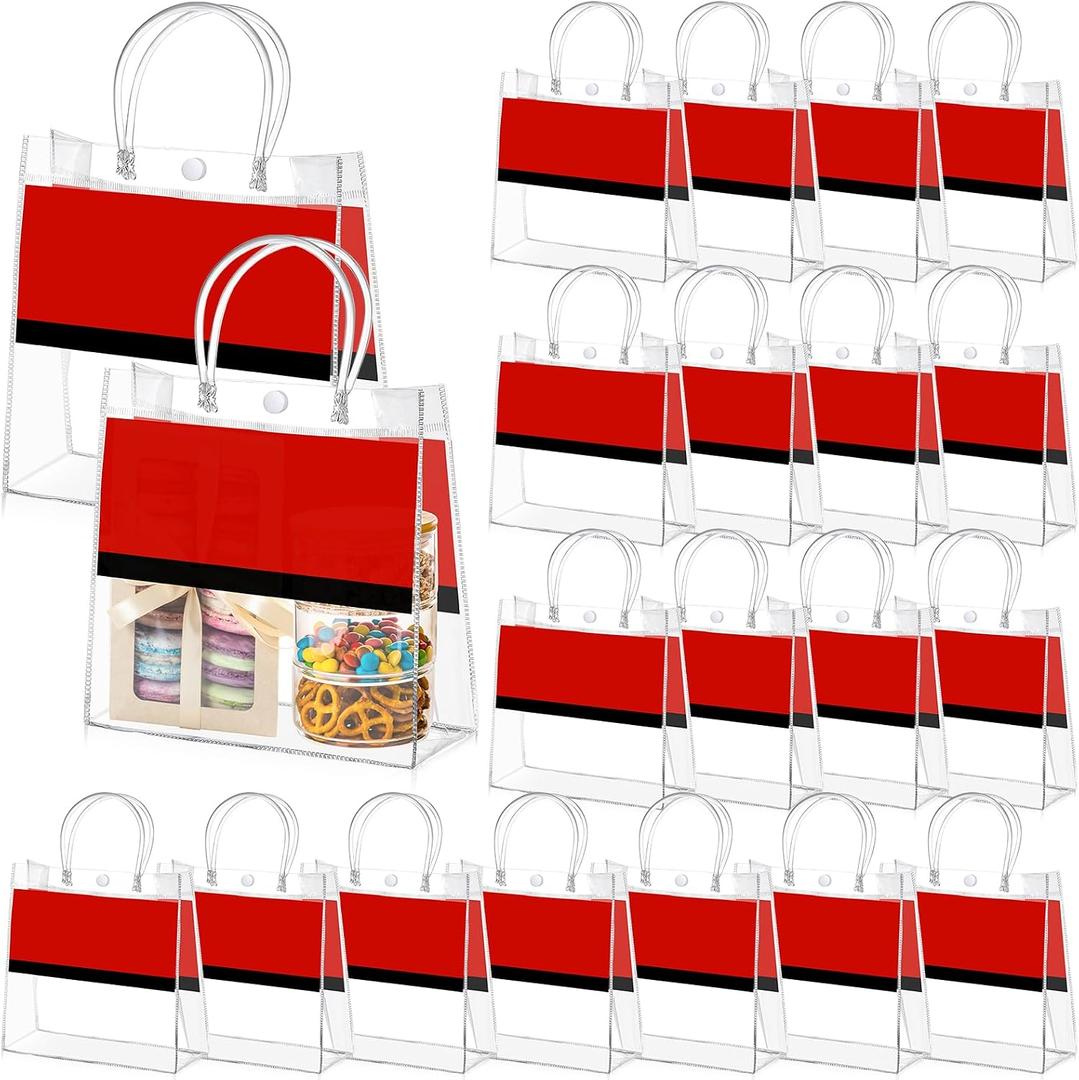 Abbylike 24 Pcs Cartoon Animation Clear PVC Gift Bag with Handles Party Favor Candy Gift Treat Bags for Sports Theme Party Decorations Game Celebration Supplies Birthday Decorations