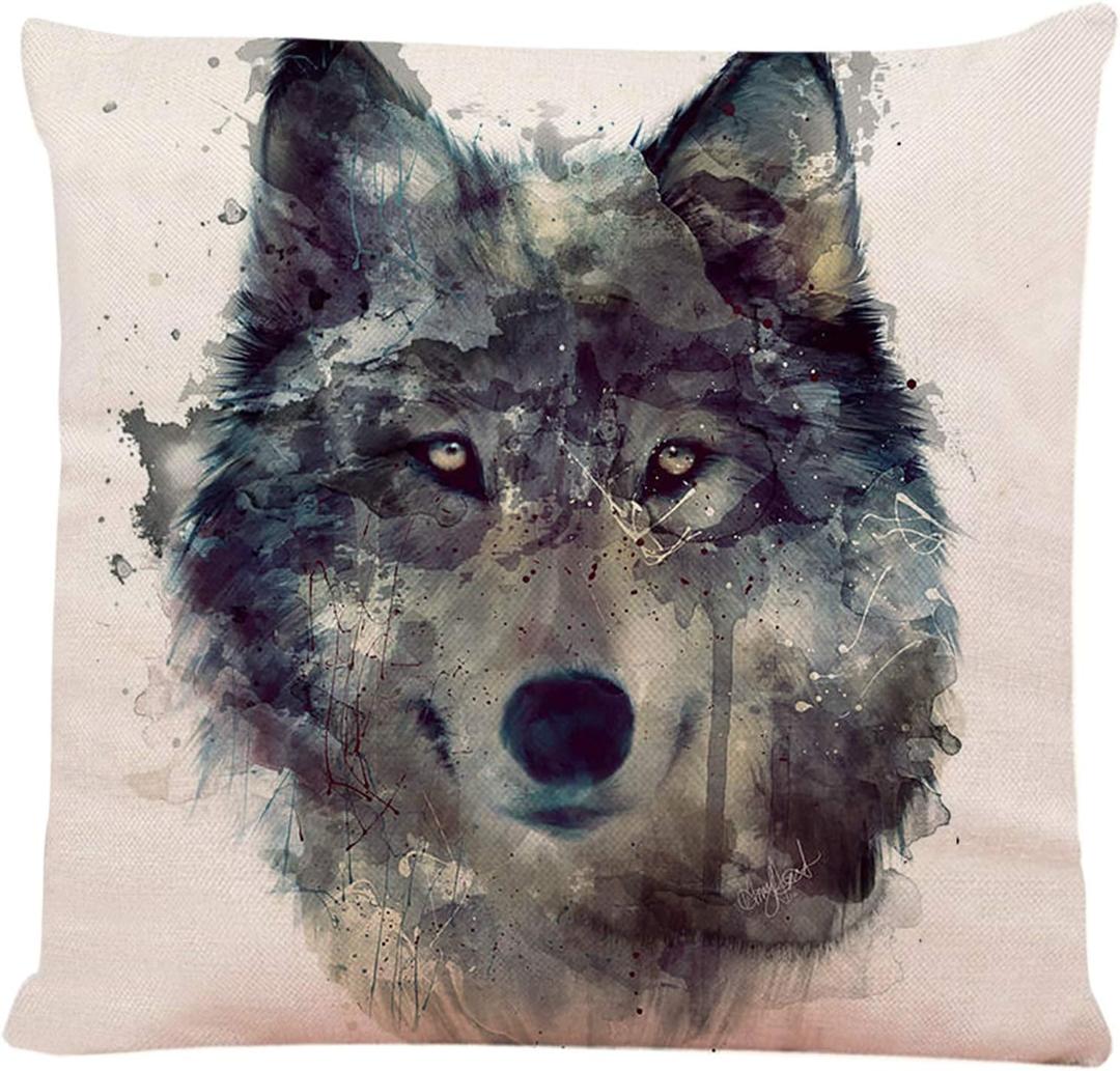 Nordic Simple Watercolor Painting Wolf Animals Art Throw Pillow Cover Square Decorative Throw Pillow Cushion Case for Home Couch Living Room Bed Sofa Car 18 x 18 Inches Pillowcase