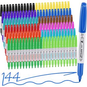 12 Colors Permanent Markers 144 Pack colored marker sets, Assorted Colors MarkerFine Point Permanent Markers Bulk, Fast Dry, Waterproof, work on Plastic, Glass, Metal, Wood and Stone