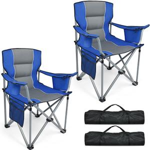 Outdoor Folding Camping Chairs 2 Pack Oversized Folding Chairs Heavy Duty Support 400 LBS with Cup Holder, Cooler Bag and Side Pocket, Carry Bag Included, Collapsible for Lawn Outside Sports, 23.6 inches x 23.6 inches x 37.8 inches