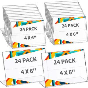Yalikop 24 Pieces Acrylic Sign Holder 4 x 6 Inch Plastic Picture Frame Clear Photo Sign Back Brochure Display Standing Frame for Wedding Office Desktop Restaurant