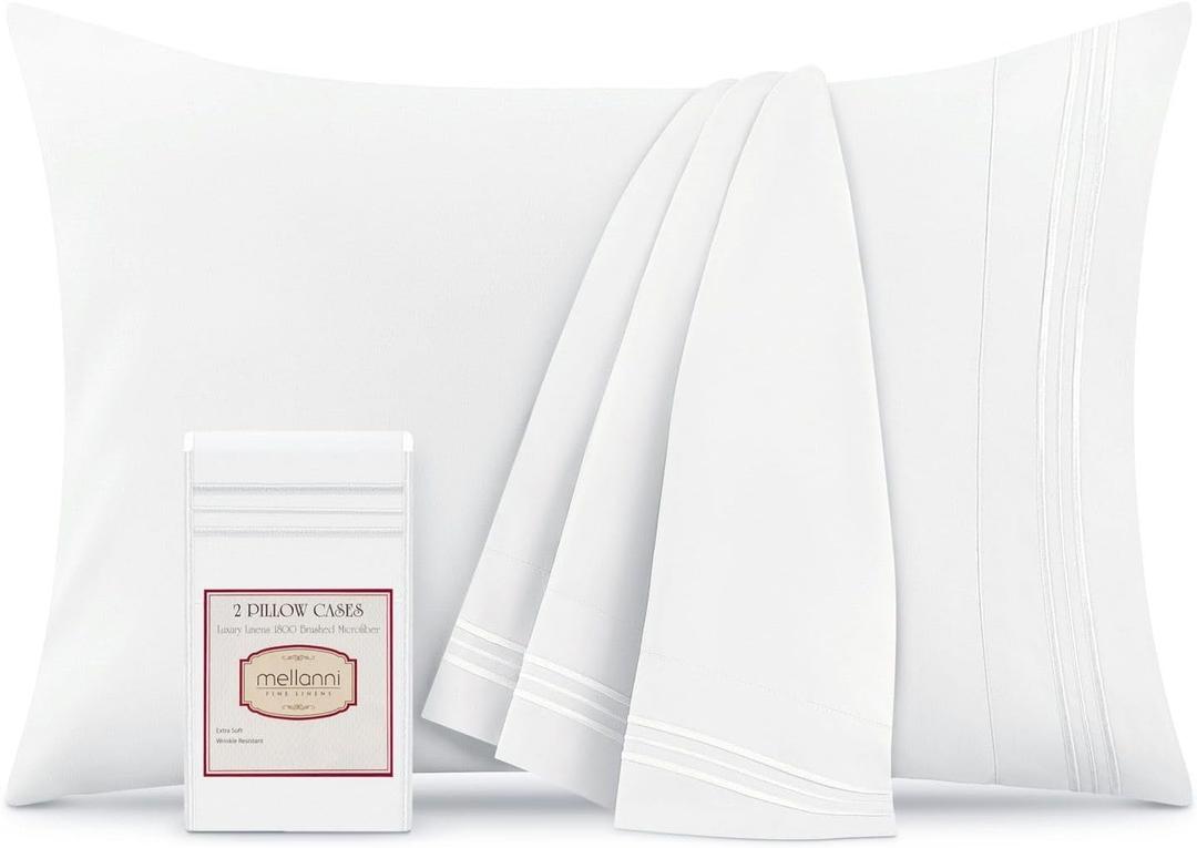 Mellanni Pillow Cases - Luxury, Extra Soft, Cooling Pillow Covers - 2 PC Iconic Collection Pillowcases - Envelope Closure (King 20"x40", White)