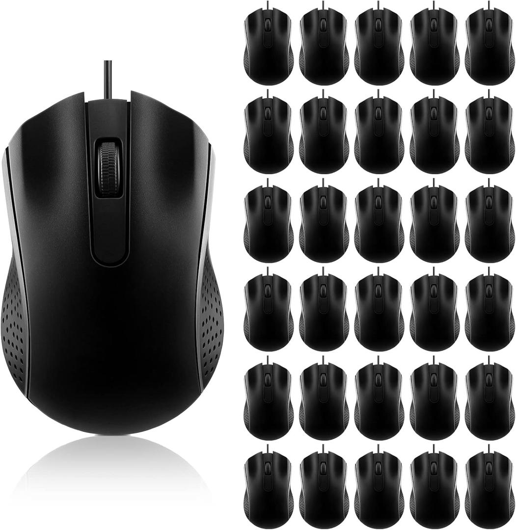 Bonuci 30 Pack USB Wired Mouse 3 Button Corded Computer Mice Bulk USB Mouse for PC Desktop, Laptop, Office, School, Classroom Use(Black)