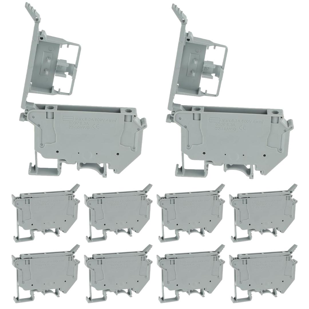 UK5-HESI UK5RD Without LED DIN Rail Fuse Terminal Base Disconnect Terminal Block Screw Clip Without Led Light(Pack of 10pcs,Grey)