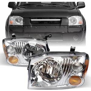 Headlights Assembly - Chrome Housing Headlamps Fit for Nissan Frontier 2001-2004 - Replacement for 260608Z325, 260108Z325, NI2502130, and NI2503130 (w/o Bulbs and Wire Harness)