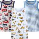 HUAER& Toddler Boys' 2-3 Pack Tank Tops (5T, White/Stripe)