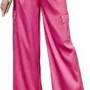 ZAFUL Womens Satin Pants Wide Leg High Waisted Cargo Pants Silky Dressy Casual Slack Trousers L