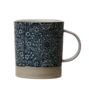 Hand-Stamped Stoneware Mug, 4x4,5 inch 