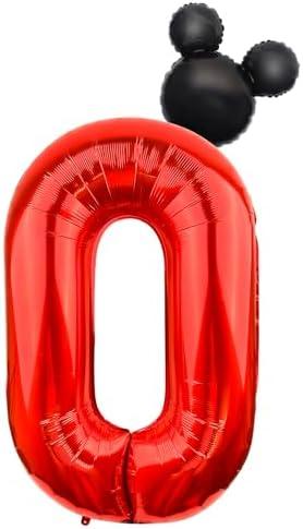 Mouse Number 0 Balloon 40 Inch Red Number 0 Balloon Mini Mouse Head Balloon Black Red Large Numeral Zero Balloon for Mouse Clubhouse Birthday Baby Shower