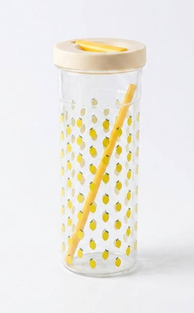 Fruit Infuser Water Bottle, Foldable Straw Water Cup, Water Bottles with Straw, Simply Bottles, LeakProof & Shatter-Proof (Yellow,Lemon)