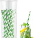 Straw Holder, Clear Drinking Straw Organizer, Stra-w Container, Plastic Straws Dispenser for Counter with Lid, Holds Straws up to 8.5 Inch, Stra-w Not Include (Clear+White)
