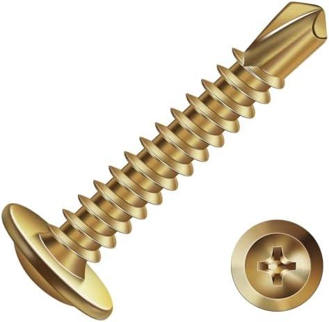 #8 x 1 Inch Sheet Metal Screws 250Pcs Bronze 410 Stainless Steel Truss Head Tek Screws Fast Self Tapping Screws by SG TZH