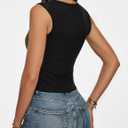 Women Wide Strap Ribbed Cropped Tank Tops 2026 Summer Trendy Crop Top Tight Fit Basic Sleeveless Camisole (Black, M)