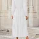 ZESICA Women's Casual Long Sleeve Crew Neck High Waist Smocked Flowy Tiered Midi Dress (White, M)
