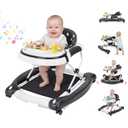 5 in 1 Baby Walker, Music and Lights Foldable Baby Walker with Wheels, 3 Adjustable Heights, with Bouncer Combo, Rocker, Activity Walker for Baby Boy and Girl 6-18 Months (Black)