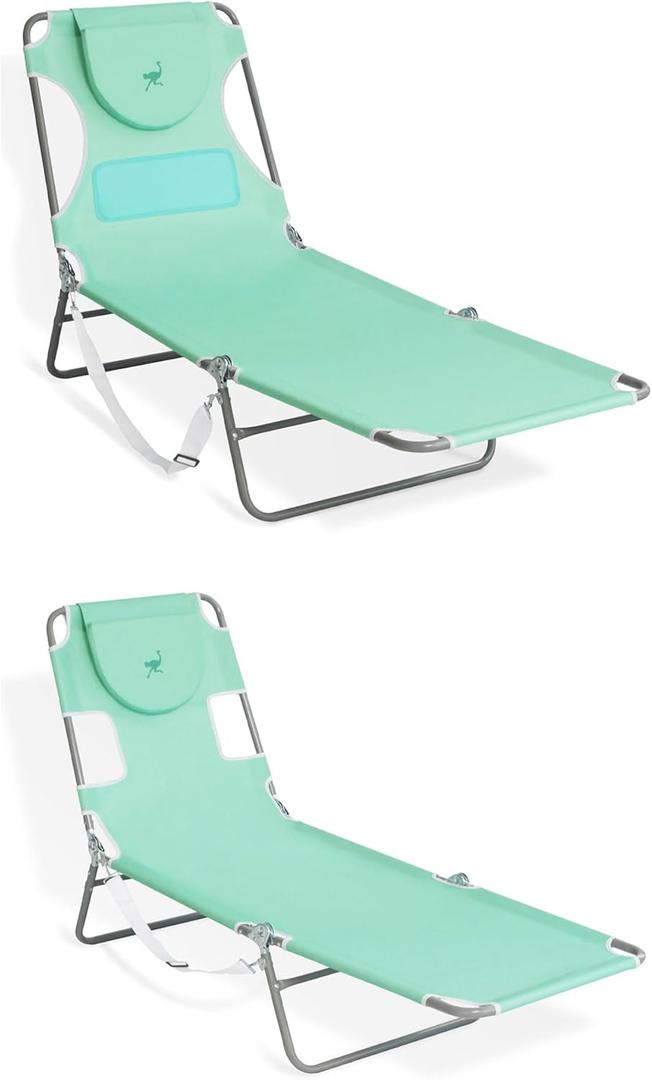 Ostrich Lightweight Portable Chaise Folding Sunbathing Poolside Beach Chair with Outdoor Adjustable Recliner Lounge Pool Chair, Teal