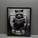 Cute Raccoon Reading Newspaper Canvas Wall Art Picture, Funny Bathroom Wall Art Decor, Humor Farmhouse Animal Wall Art, Modern Wrapped Canvas Prints Black Framed Ready to Hang 16"x20"