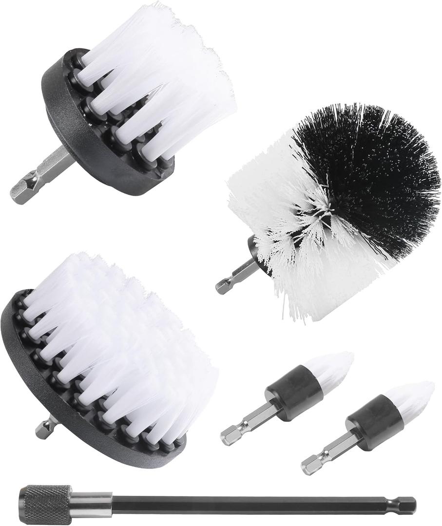 6PCS Car Cleaning Brush,Drill Brush Attachments for Automotive Cleaning,Car Accessories,Power Scrubber Cleaning Brush Extended Long Attachment Set,Drill Brush Set,Suitable for Cars (White)