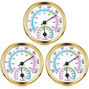Weewooday 3 Pcs Indoor Outdoor Thermometer 2 in 1 Mini Home Temperature Humidity Hygrometer Monitor Gauge for Home Offices Wall(Gold)