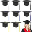 Geyoga 8 Pcs Graduation Cap Bulk Adjustable Adult Graduation Hat with Tassel for Halloween Fancy Dress Accessory Photo Props (Yellow Blue and Black)