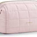 BAGSMART Makeup Bag Travel Toiletry Bag, Puffy Padded Make Up Bags for Women Makeup Organizer Case, Wide-open Pouch Purse Travel Essentials Toiletries Accessories Brushes, Pink