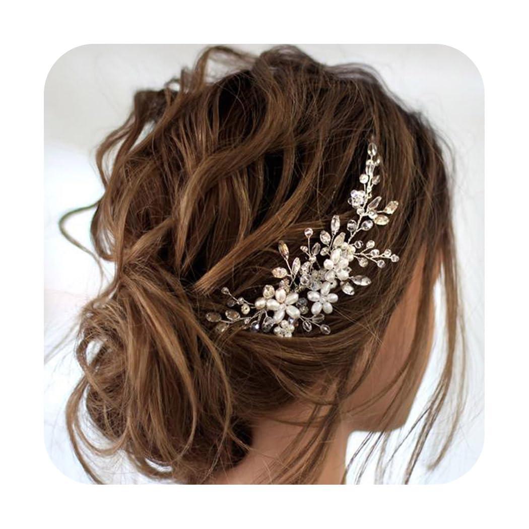 JAKAWIN Bride Wedding Hair Comb Pearl Flower Hair Piece Rhinestone Bridal Hair Accessories for Women HC034 (Silver) (1 Silver)