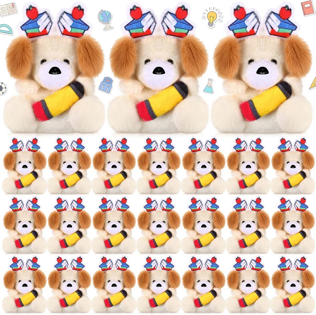 Gejoy 24 Pcs Mini Animal Plush Toy Small Cute Stuffed Animals for Party Favors Small Animal Plush Keychain Decoration, Carnival Prizes, Halloween Party Favors(Dog)