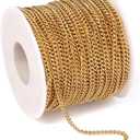 33 Feet 18K Gold PVD Plated Stainless Steel Curb Chain Bulk, 2mm 304 Stainless Steel Flat Twisted Link Chains Roll Spool for Jewelry Making Necklace DIY Craft