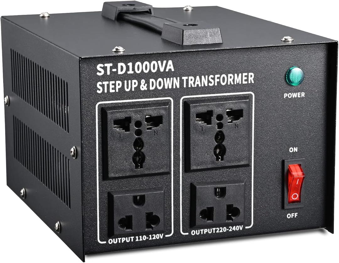 1000 Watt Voltage Transformer-110-120 to 220-240 Volts- Circuit Breaker Protection Universal Dual Output Step Up & Step Down Power Transformer 110V to 220V/220V to 110V
