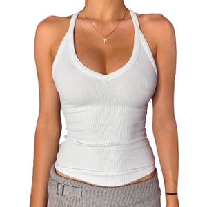 Danysu V Neck Racerback Tank Top for Women with Built in Bra Ribbed Long Tank Fitted Basic Cami Tops White M