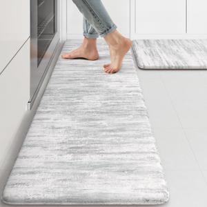 KIMODE Anti Fatigue Kitchen Mats for Floor, Abstract Farmhouse Kitchen Rugs, Cushioned Kitchen Floor Mats, Comfort Standing Mat for Sink, Laundry, Office, Desk Multi-Grey 17"x47"+17"x29"