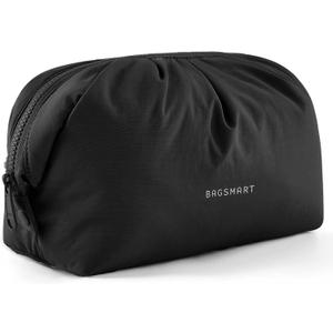 BAGSMART Makeup Bag Travel Makeup Bag, Cute Make Up Bag, Large Capacity Cosmetic Bags for Women, Wide-open Makeup Pouch Travel Essentials Toiletries Accessories Brushes (Black)