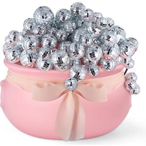 62 Pcs Pink Halloween Cauldron Disco Ball Decorations Indoor DIY Bubbling Cauldron 12.6 Inch Pink Witches Pot Halloween Party Kitchen Table Home Decoration Set