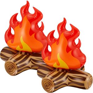 Sumind 2 Pieces Inflatable Fake Campfire Camping Props Bonfire Party Decor Campfire Party Decorations Artificial Flame for Indoor Camping Overnight and Scene Setting
