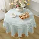 meioro Round Tablecloths Striped Tablecloth Cotton Blend Table Cloth Washable Tabletop Decorative Fabric Table Cover for Kitchen Dinning (Green, Round 60 Inch)