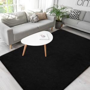 B BENRON Soft Rugs for Living Room 5x5 Black, Minimalist Area Rug for Bedroom Nursery Dining Table Dorm, Thickened Throw Rugs for Men Boys Girls Kids Room, Washable Indoor Floor Carpets