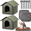 2 Sets Outdoor Cat Shelter with Self Heating Cat Pad Included 15.8 Inch Waterproof Stray Shelter Warming Pad Outside Pet Cave with Tent Stakes for Wild Animal Dogs(Green)